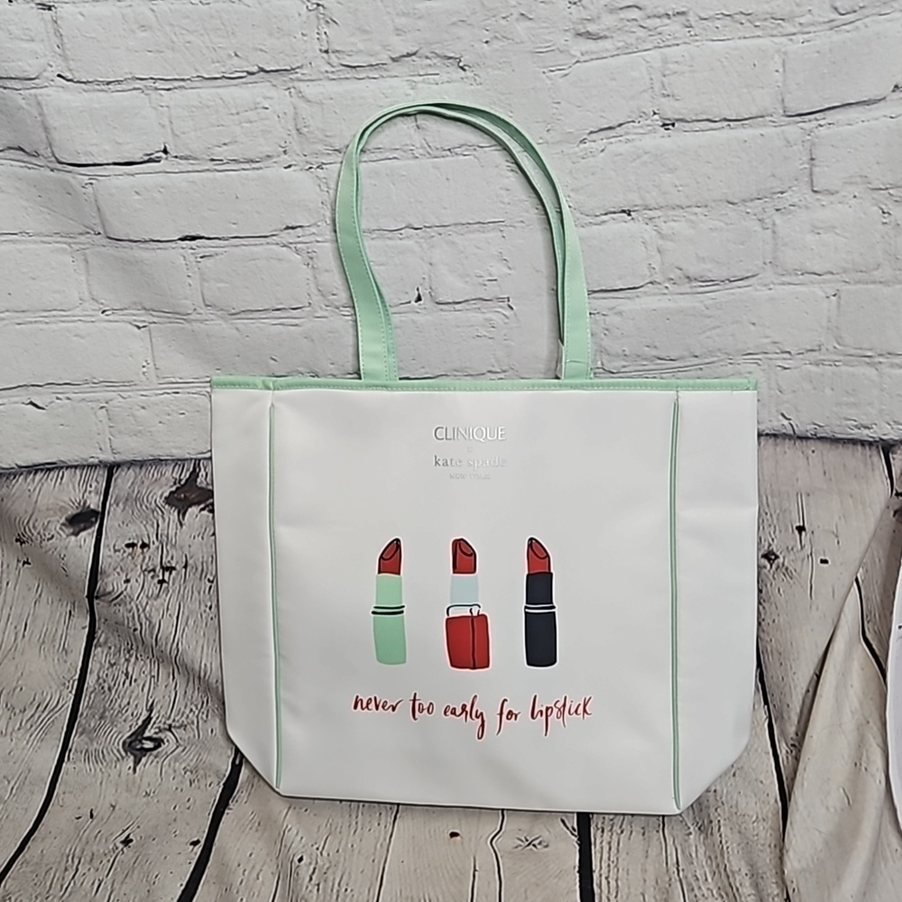 Clinique x Kate Spade Lipstick White/Green Tote Bag NWT